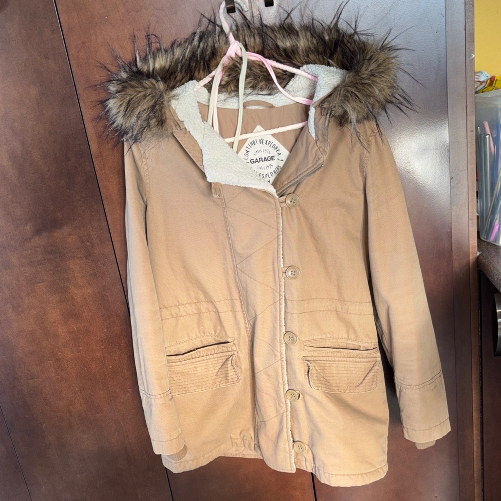 Garage Tan Utility Jacket with Fur Hood